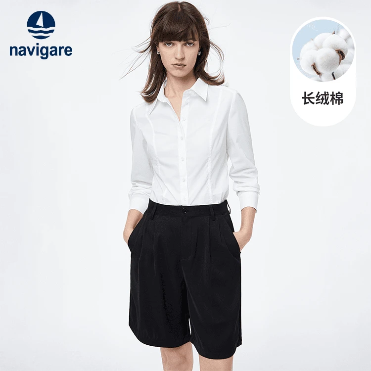 【干练简约】navigare意大利小帆船春夏通勤衬衫女士修身长袖衬衣