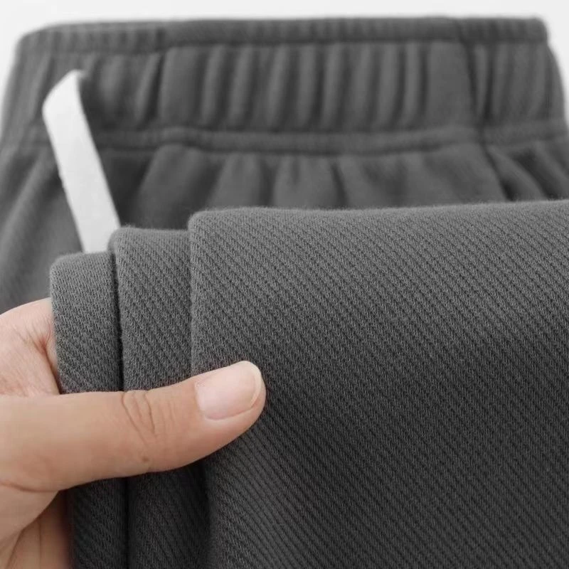 春秋款350g卡其色斜纹束脚卫裤美式宽松休闲运动裤纯色百搭男女款