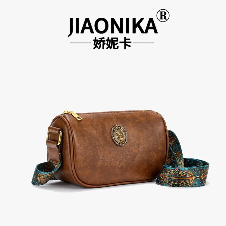 【娇妮卡】单肩包斜挎包复古风棕色高级感网红5006潮流圆筒包质感