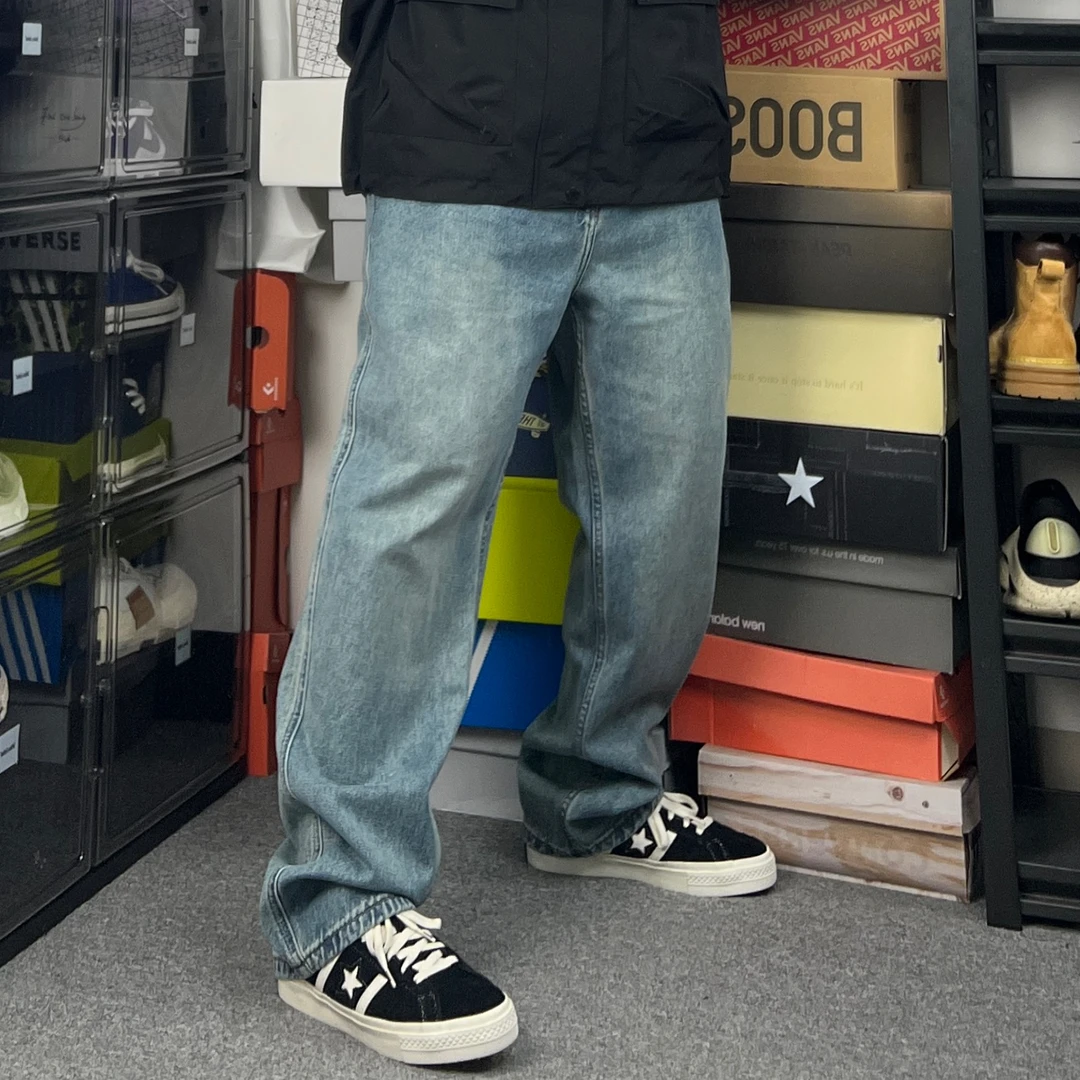 斌斌梨基础经典简洁牛仔裤浅蓝色慵懒风百搭高级感直筒五袋款长裤