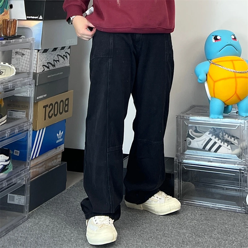 斌斌不冰百搭微胖男装Cleanfit复古洗水美式立体拼接基础潮牛仔裤