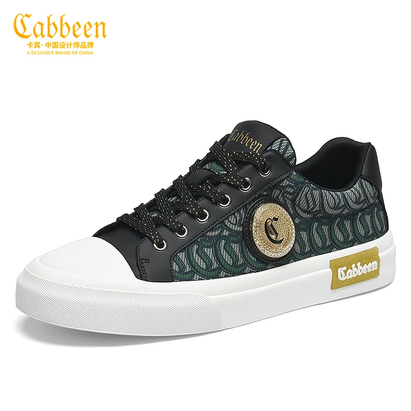 Cabbeen/卡宾轻奢黑色帆布鞋男款2024新款春秋潮牌高级感休闲板鞋