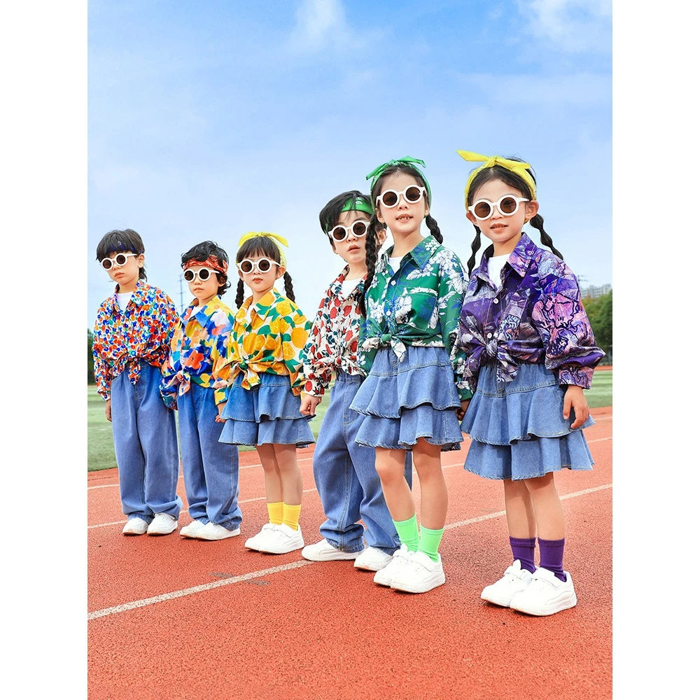 儿童啦啦队演出服小学生运动会开幕式班服比赛男女童复古衬衫套装