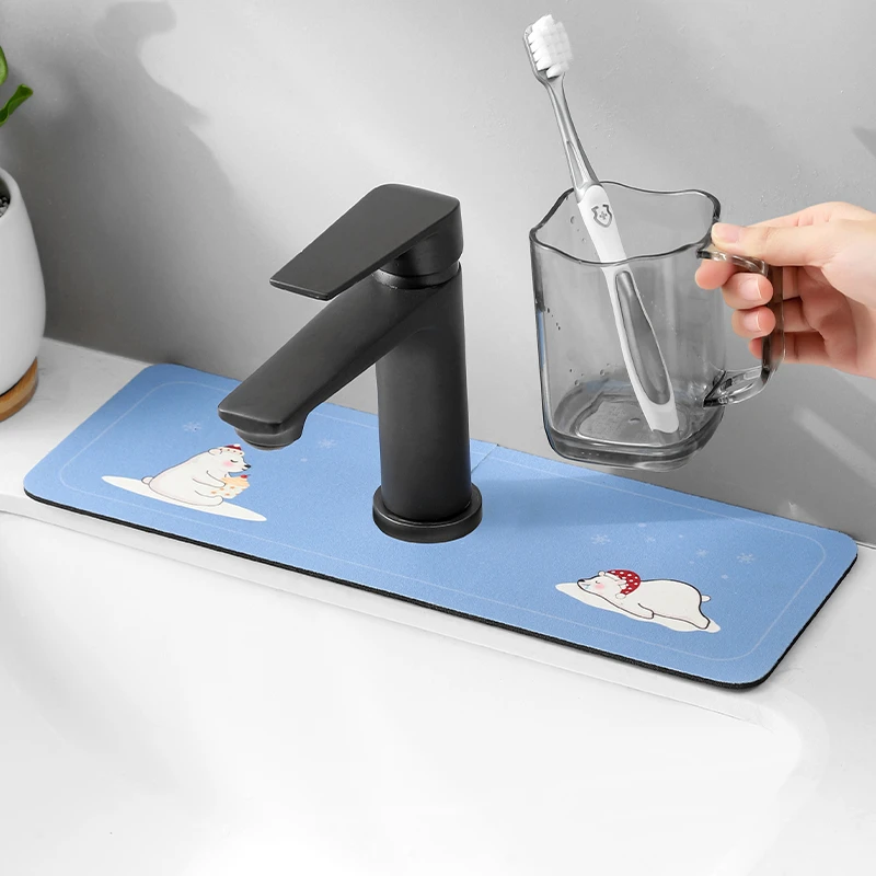 日本水龙头吸水垫厨房洗手台洗漱台面牙刷杯浴室硅藻泥速干沥水垫