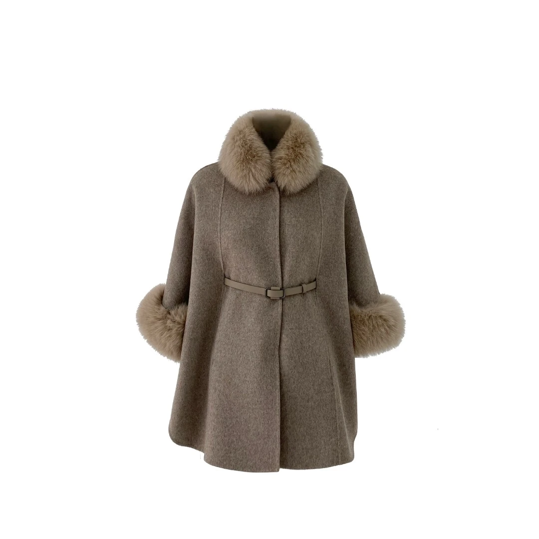 momoshero 曼乐之城 首尔姐姐 全羊毛可拆卸狐狸领双面呢大衣