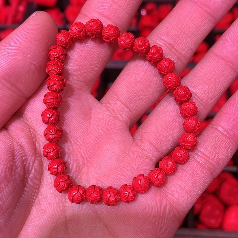 【闪购商品】辰砂（处理）红砂6毫米莲花手链送一颗
