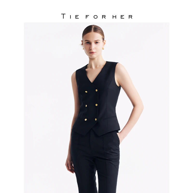 TieForHer TSOQ™ 羊毛双排扣职场高级设计感女士通勤马甲