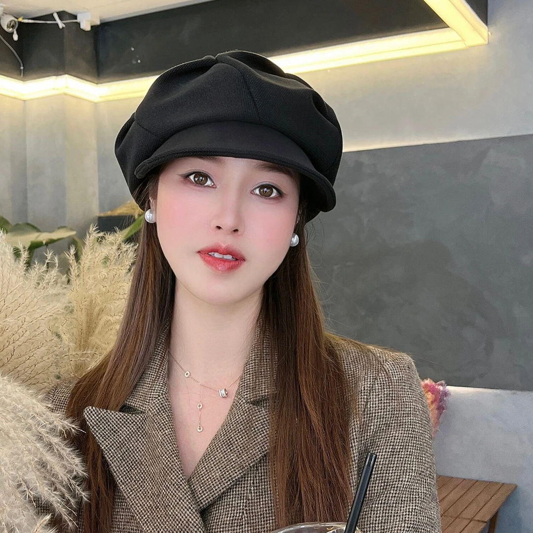 新款秋冬贝雷帽显脸小百搭时尚云朵八角鸭舌帽子女前进帽一帽多戴