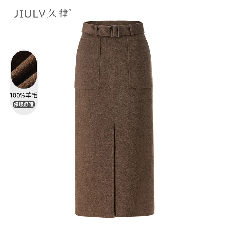 100%羊毛半身裙2025秋冬新款流行高级通勤简约咖色双面呢长裙显瘦