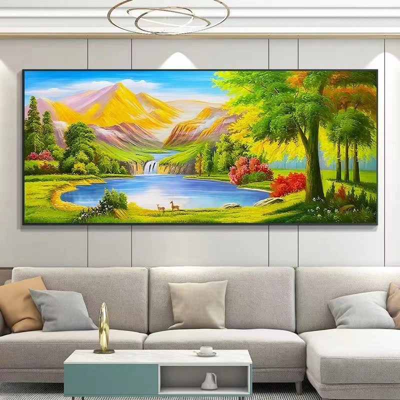 【西墙聚宝盆金山】装饰画日照金山挂画横版客厅山水招财靠山聚财