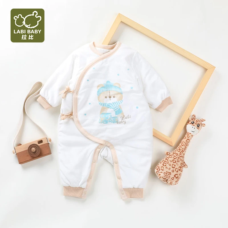【商场同款】拉比童装宝宝连体衣男女婴儿斜衿绑带哈衣80g棉爬服