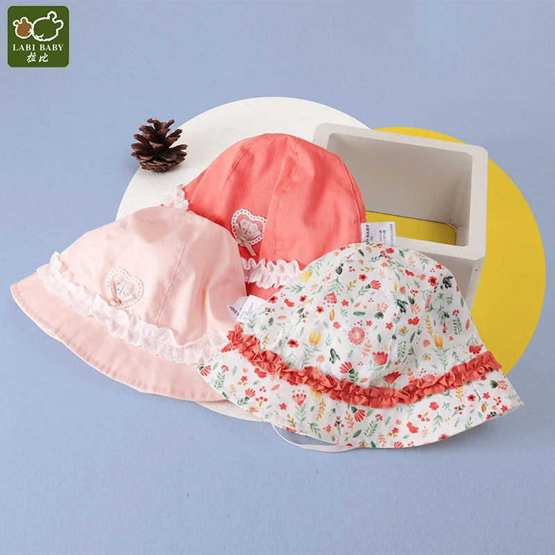拉比春秋季婴儿遮阳帽子女童渔夫帽小童外出洋气公主帽太阳帽碎花