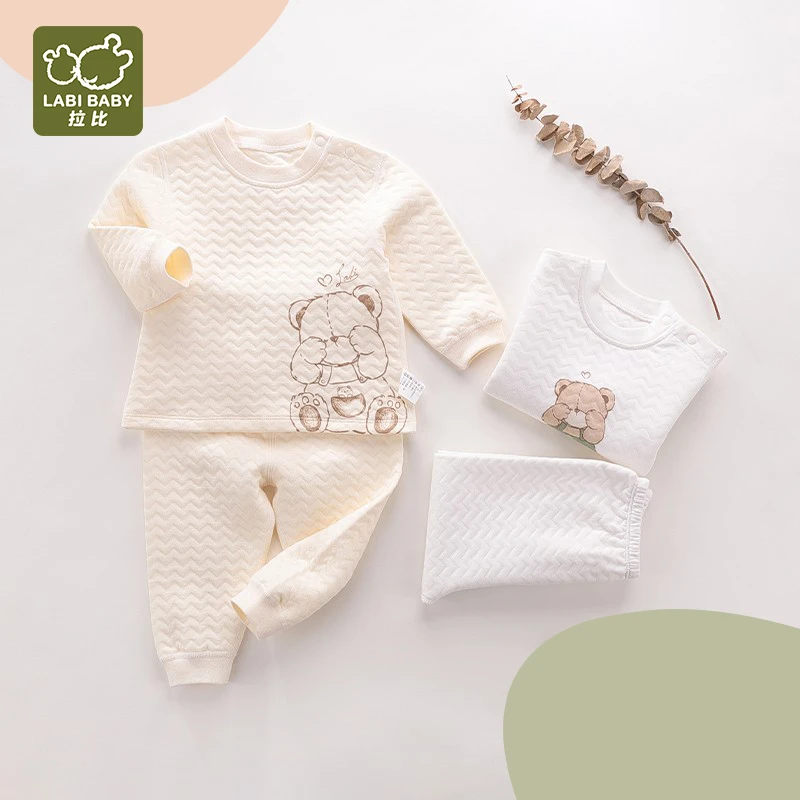 直播间同价拉比25空气棉保暖内衣儿童三层夹丝棉保暖秋衣秋裤套装