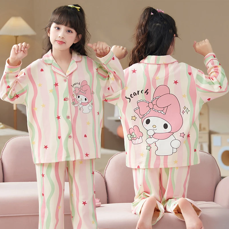 睡衣儿童纯棉长袖女童春秋季薄款2024新款秋款大童洋气女孩家居服