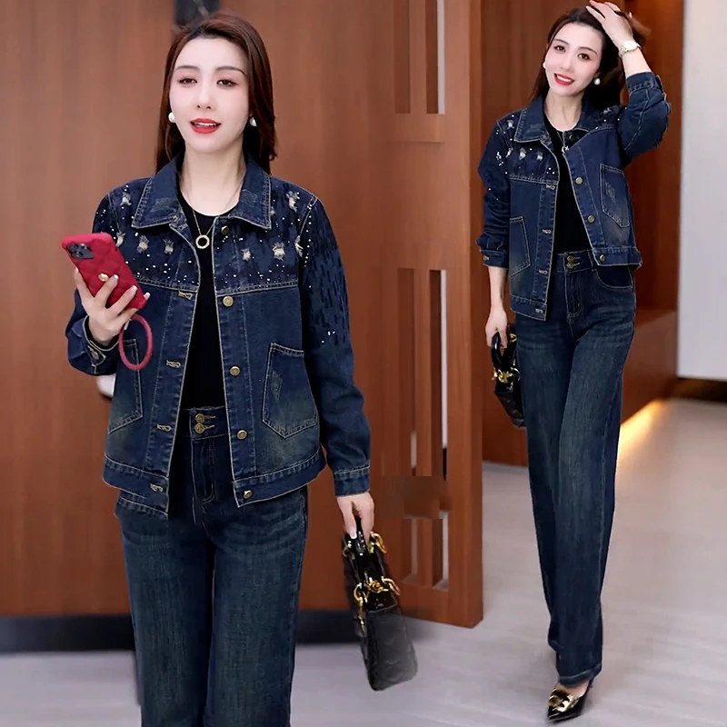 时尚牛仔短外套女2024秋季新款洋气宽松显瘦小个子亮片夹克衫上衣
