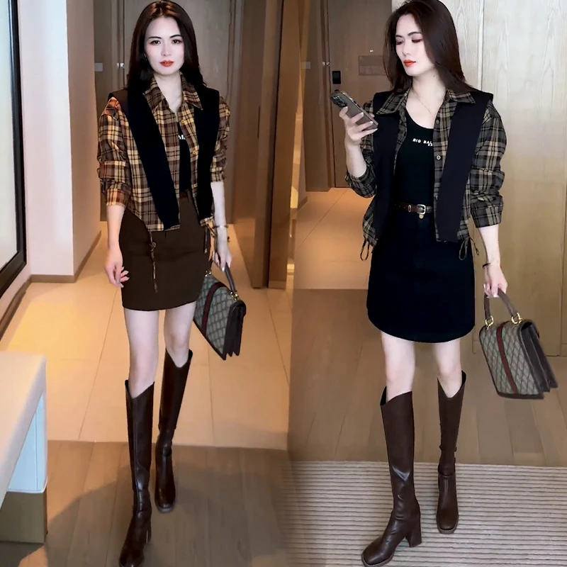 格子衬衫短外套女2024秋季新款洋气质显瘦小个子百搭短款衬衣上衣