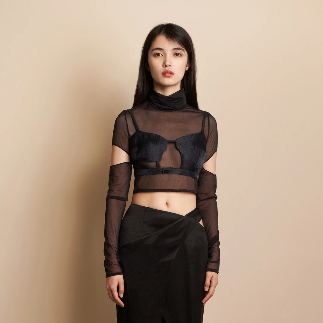 RELATIVO ESTATICO透视高领打底衫 解构 短款紧身 轻薄透气 百搭