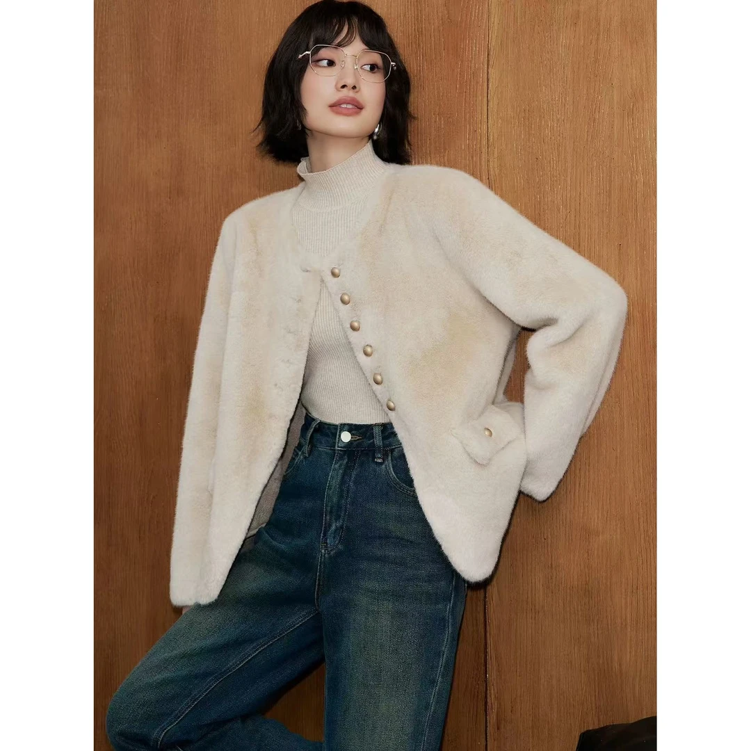 2025年新款灰色毛毛设计师款气质减龄短款女外套保暖气质百搭外套