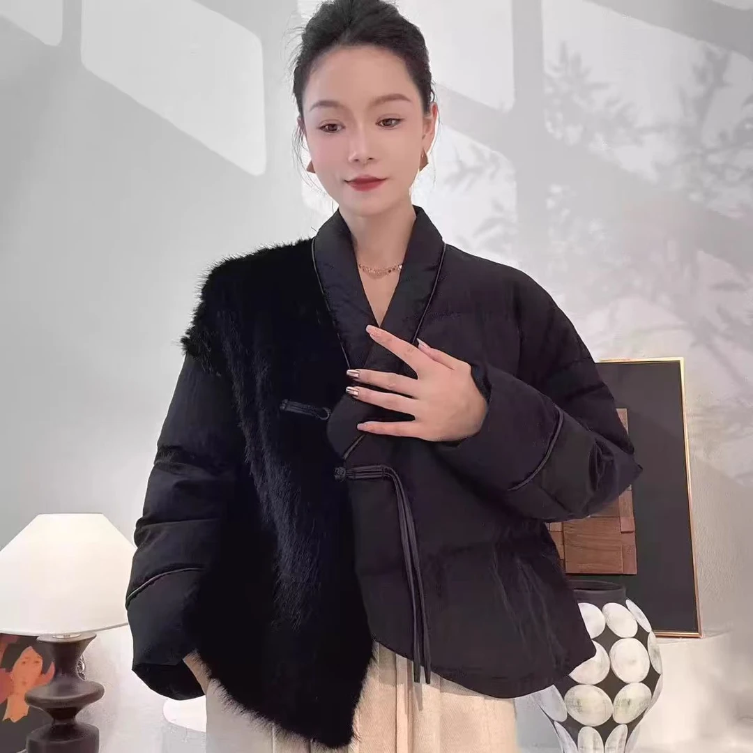 2024年新款真狐狸毛羽绒服外套冬季加厚时尚黑色保暖女羽绒服外套