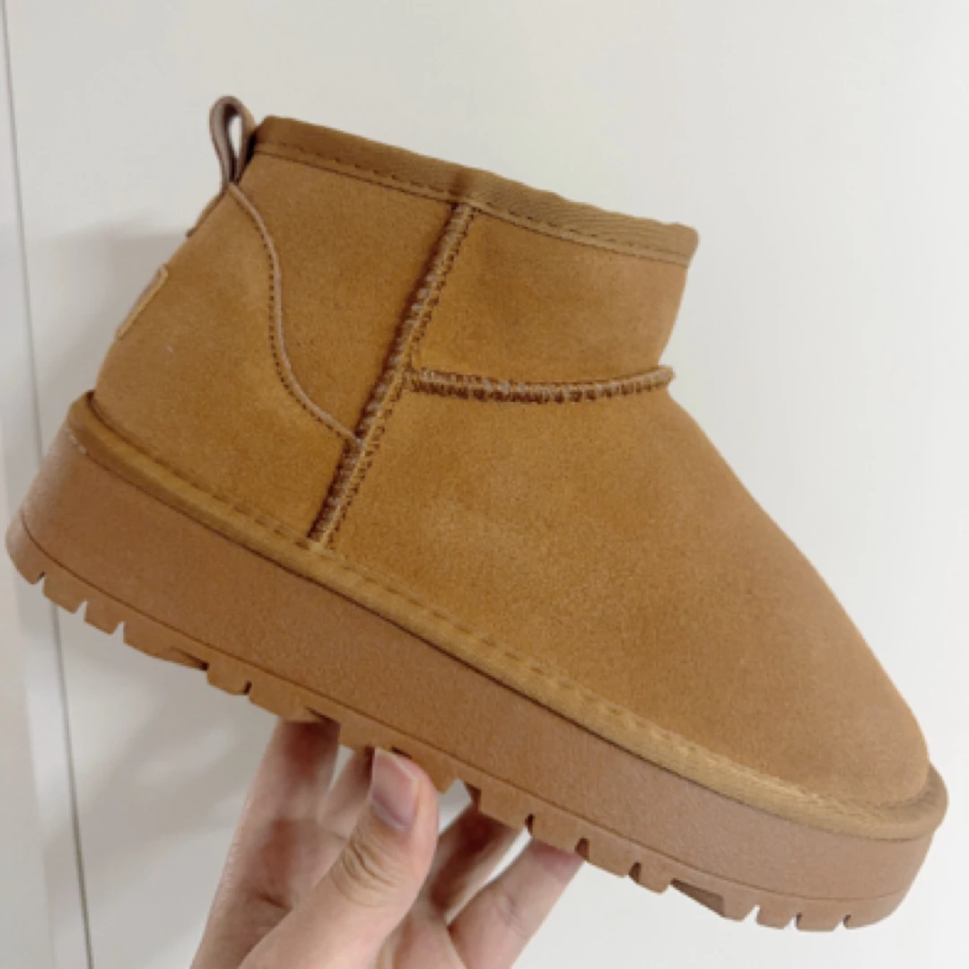 周冬雨同款雪地靴女鞋厚底增高皮毛一体冬季低筒加厚绒棉鞋短靴子