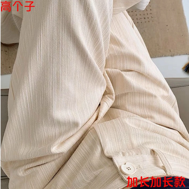 高个子175加长版宽松复古大阔腿韩版复古米色高腰直筒女裤长115CM