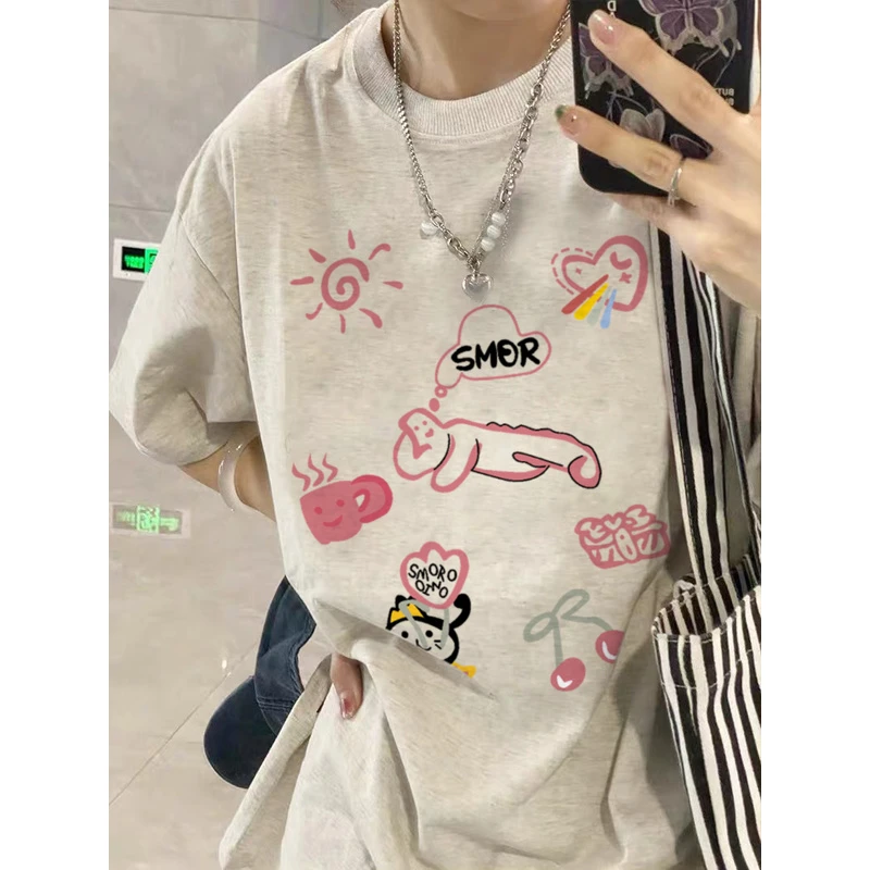 美式复古涂鸦纯棉大码胖MM短袖T恤女宽松夏季2025新款正肩ins上衣