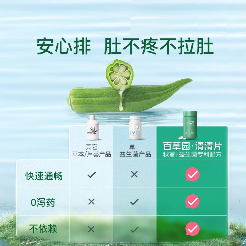 百草园清清片天然草本秋葵益生菌专利配方助排便秘救星60粒/瓶