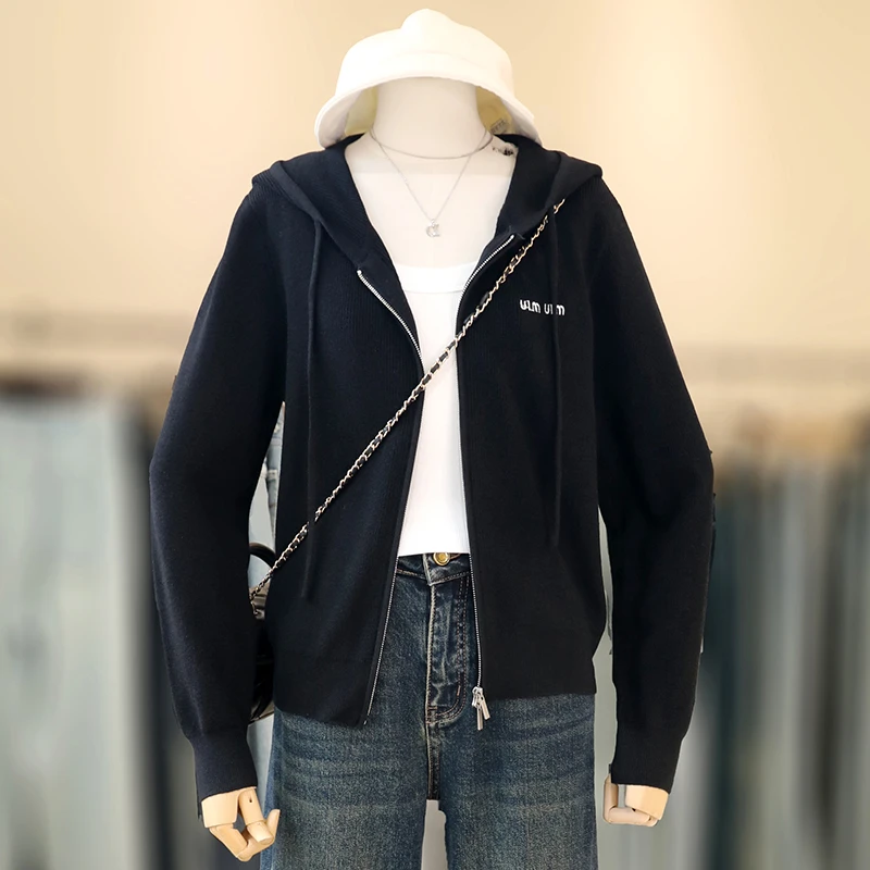 zaw大码针织毛衣开衫女春秋宽松显瘦连帽长袖胖mm卫衣/24456