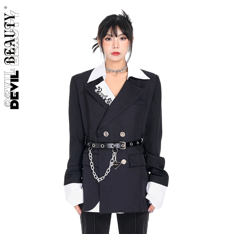DevilBeauty不对称撞色拼接时尚西装DBNS-SU083BL