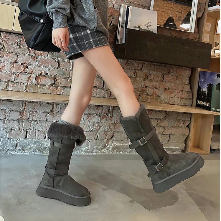 加绒【骑士高筒雪地靴】磨砂感牛反绒内里加绒防滑高筒鞋子MS249056