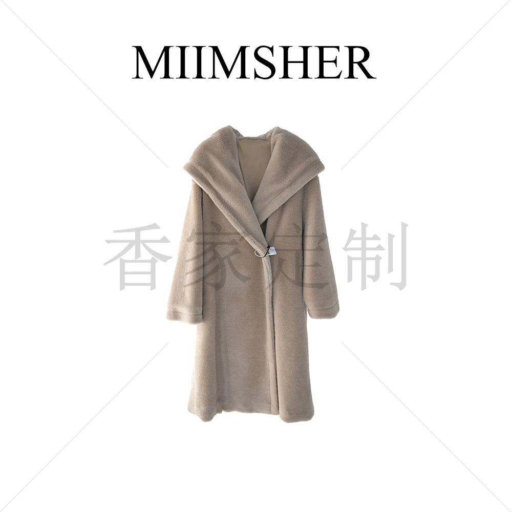 浪漫浮获泰迪连帽款大衣女士中长款秋冬毛呢外套MS236020