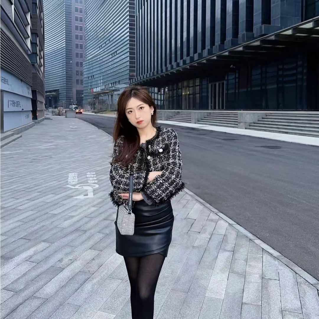 罗马故事格纹粗花呢小香风宽松棉服秋冬圆领棉衣棉外套女MS242012