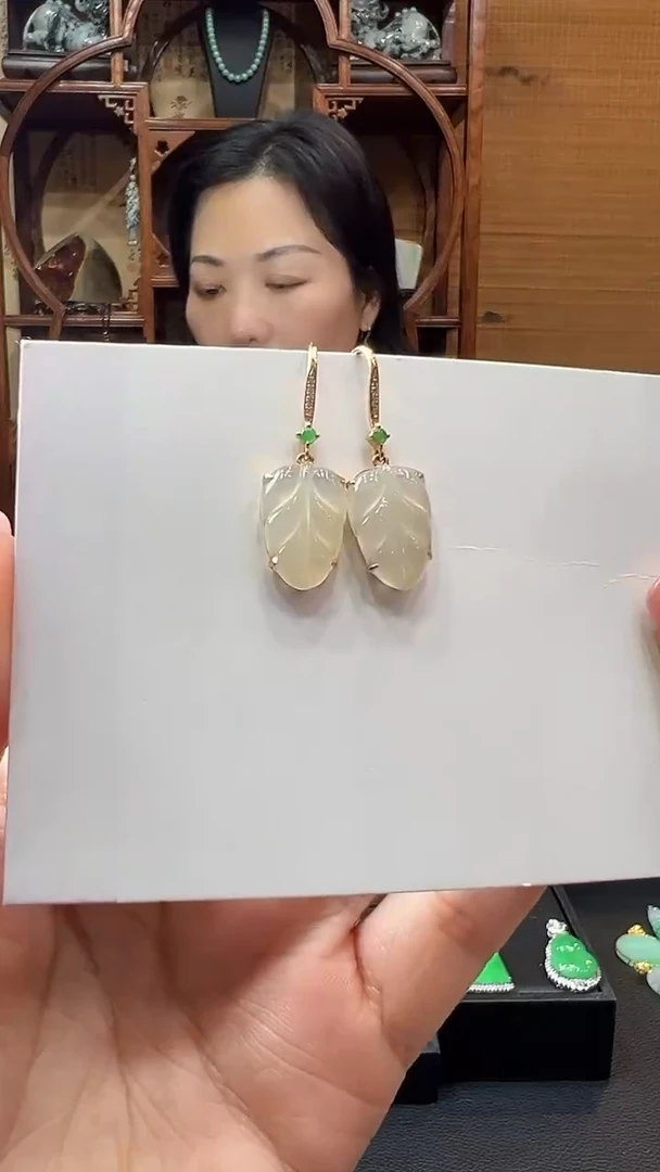 【闪购商品】翡翠耳饰18K金镶嵌耳环