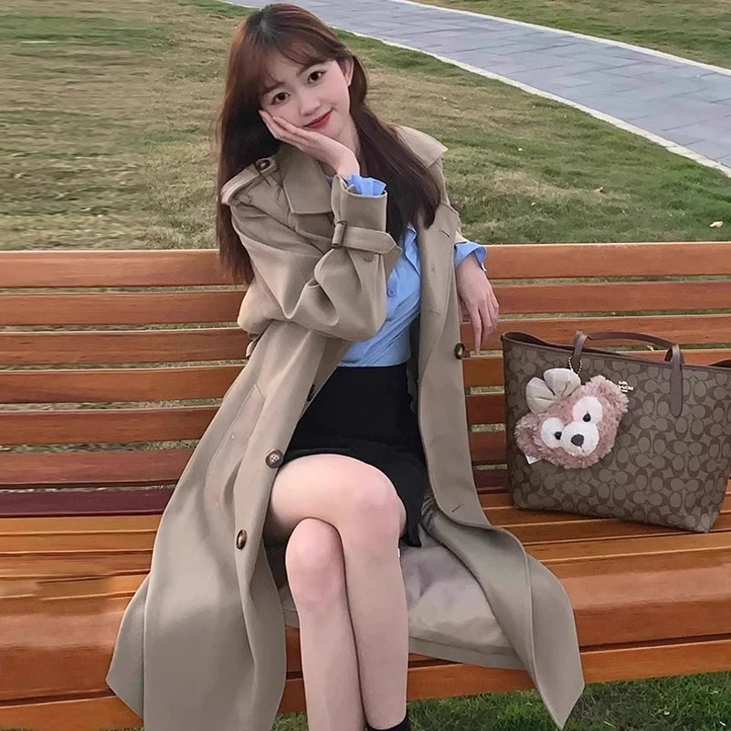 卡其色中长款风衣女2025春秋季新款英伦风双排扣气质收腰大衣外套