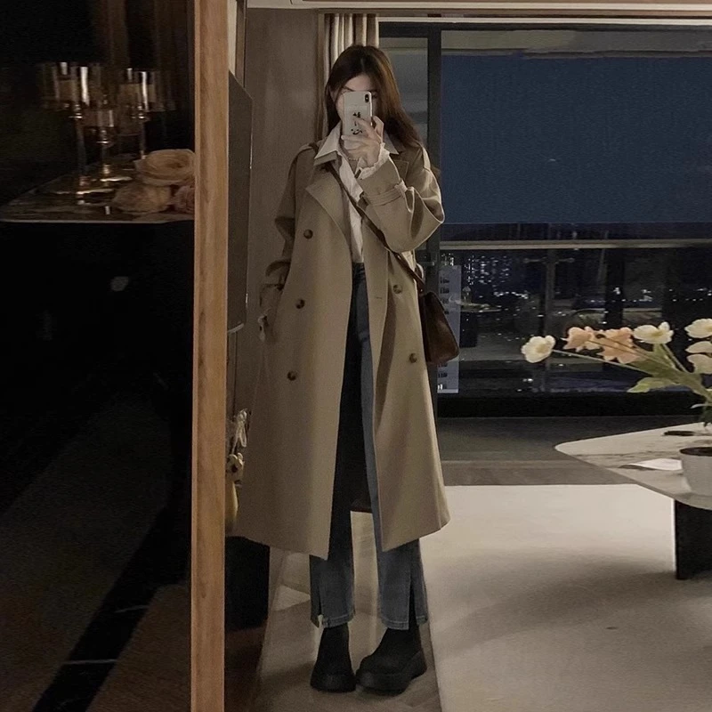 卡其色风衣女2025秋季新款高级感英伦风气质双排扣中长款大衣外套