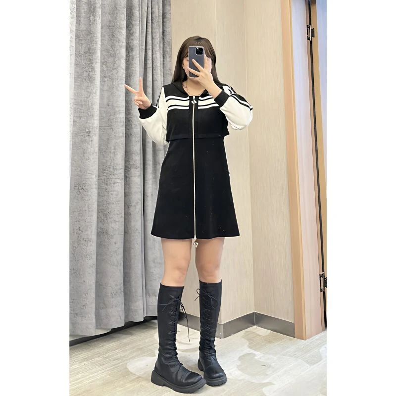 微胖定制假两件连衣裙2023春季新款胖m气质显瘦小众独特裙子HC373