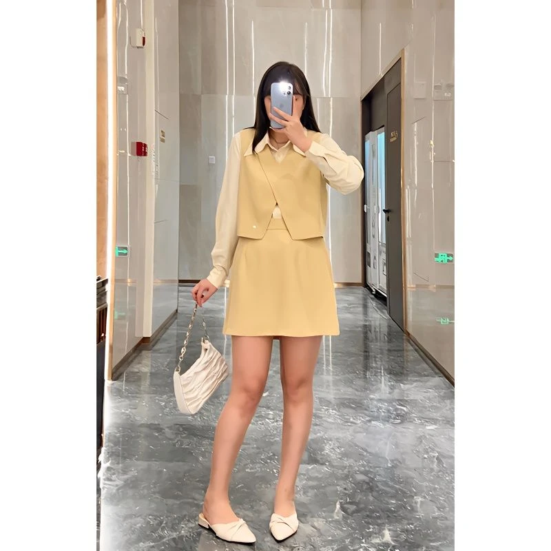 HC176套装女2024秋季新款胖mm时尚精致马甲百搭衬衣裙裤