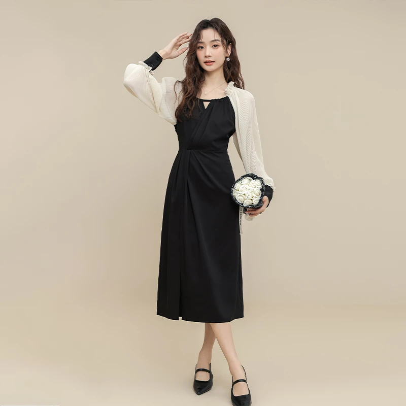 微胖女装定制【LWP180】高级感气质显瘦连衣裙a字秋装新款裙