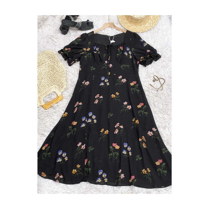 微胖衣橱【XQ102】设计感高级气质显瘦遮肉碎花大码连衣裙