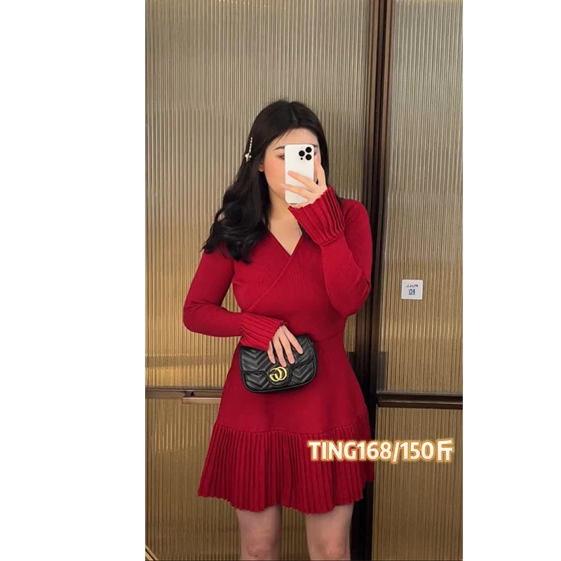 WT434【浮生若梦】秋季长袖遮肉显瘦法式赫本风收腰连衣裙