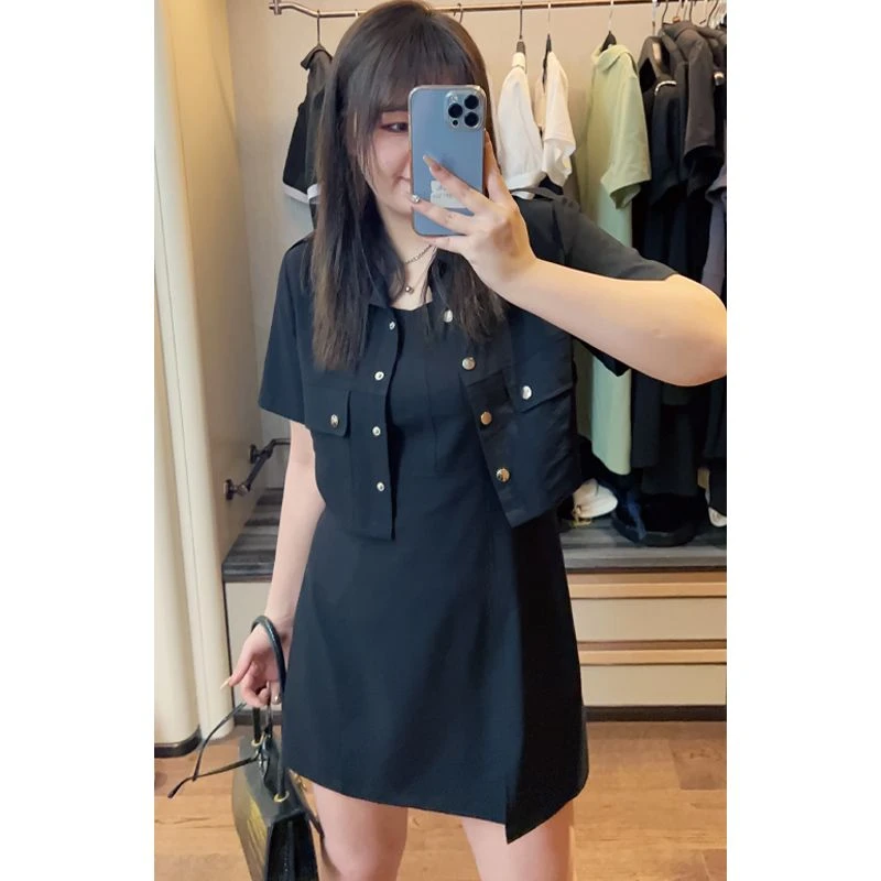 HC048大码女装微胖mm显瘦穿搭可盐可甜辣妹吊带裙时尚套装