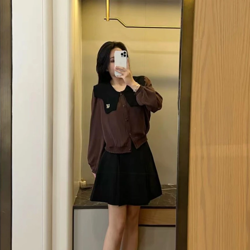 微胖定制【DM145】mm遮肚气质显瘦藏肉长袖两件套装