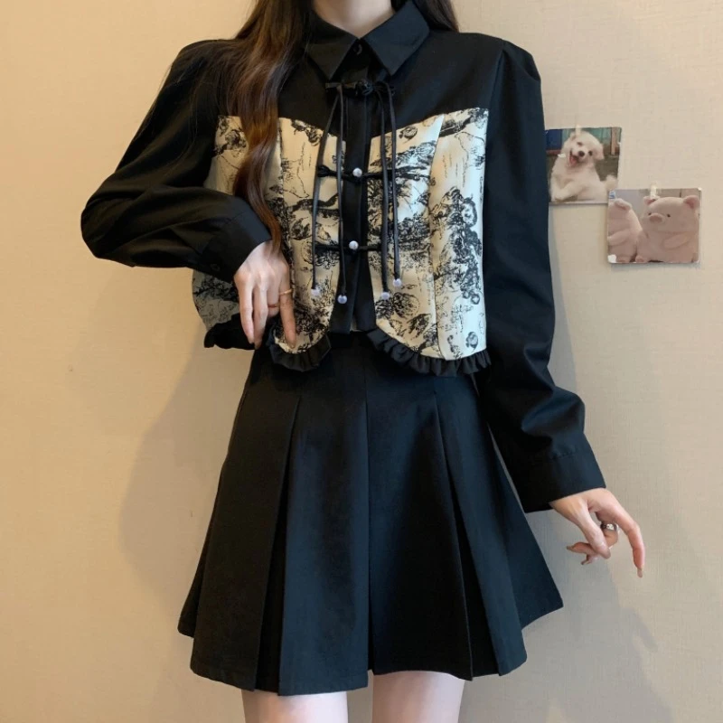 新中式套装裙女春季2024新款小个子衬衫百褶半裙两件套 ZZ242