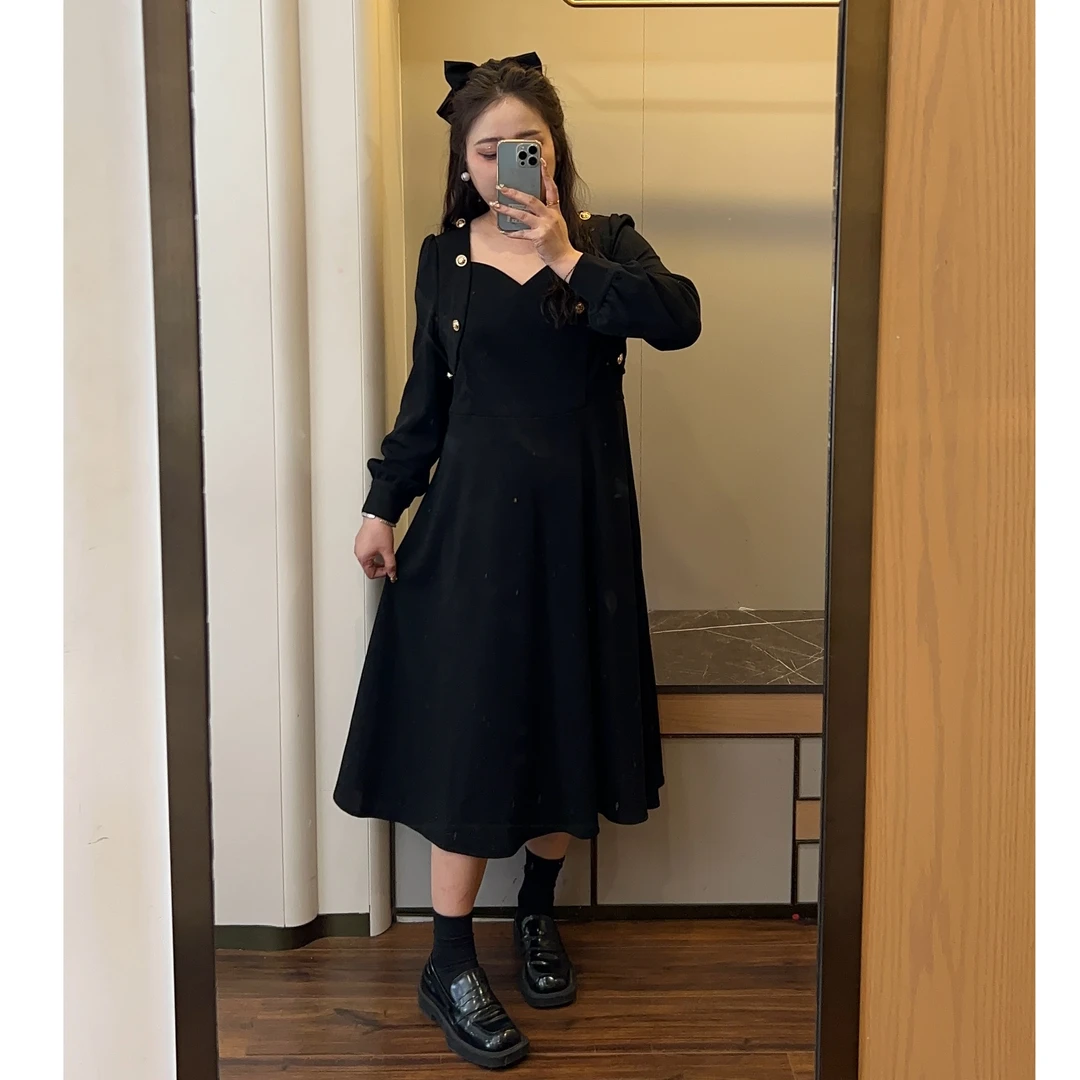 微胖定制【WP223】五金女孩显瘦连衣裙秋季新款宝藏衣橱