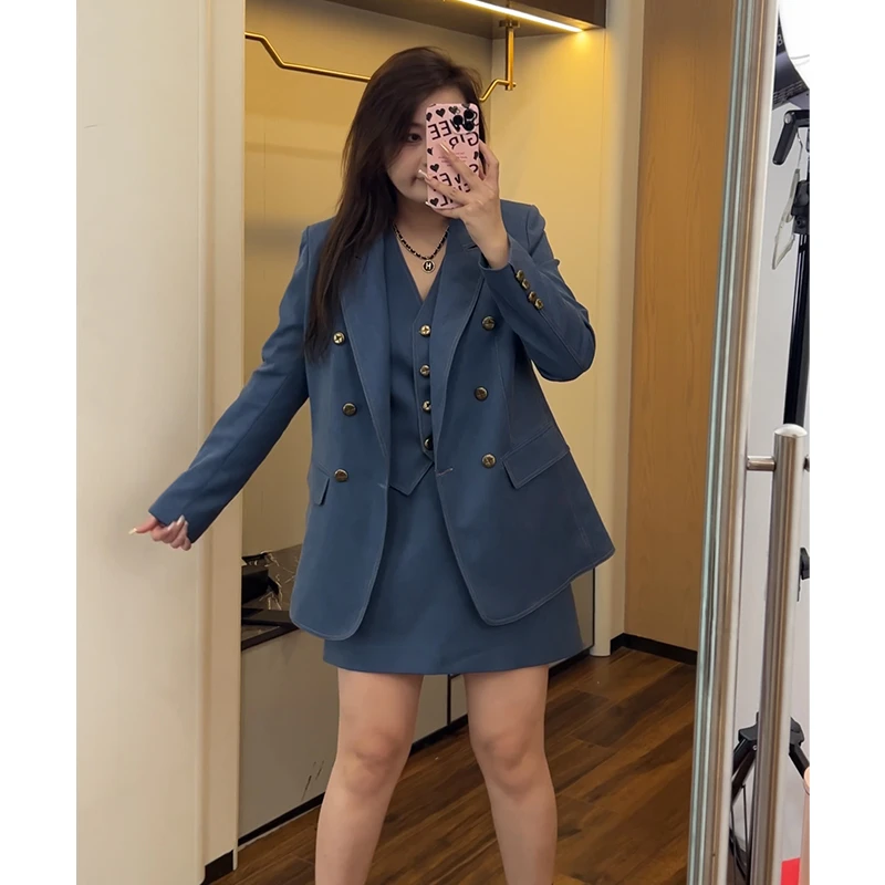 微胖定制~【LHC911外套】轻奢显瘦小众秋冬女套装蓝色日常时尚