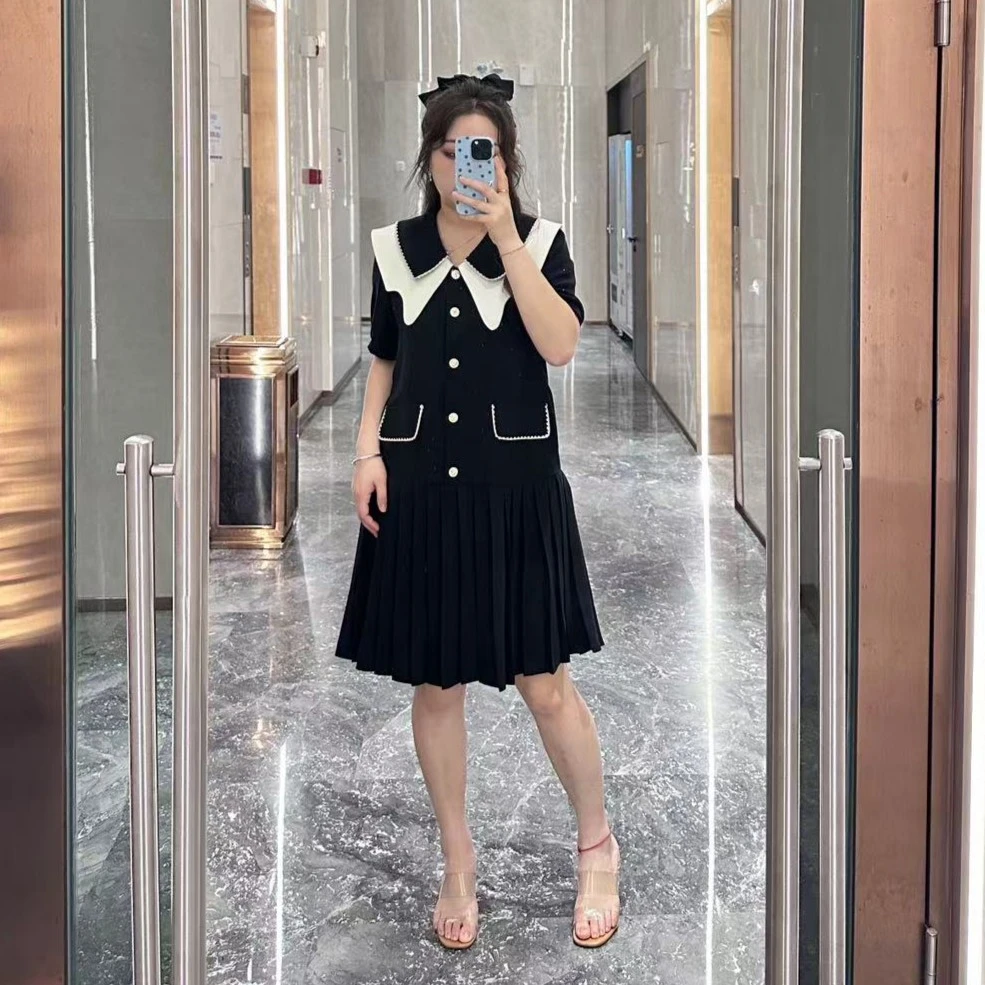 微胖定制~【ZZ007】夏季法式清晰设计感通勤小黑裙
