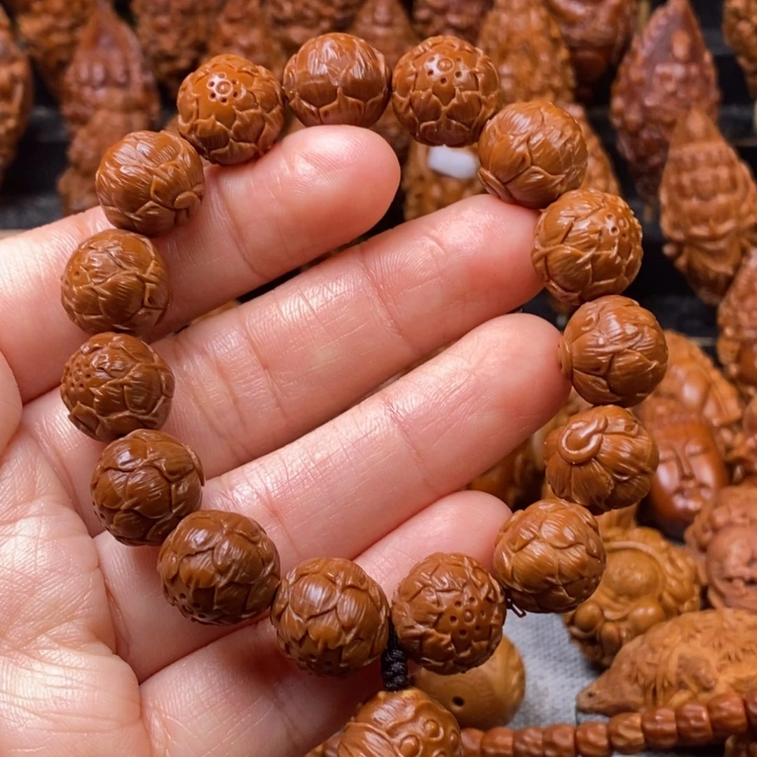 橄榄核核雕1.3佛莲花手串 拆配饰 打三通