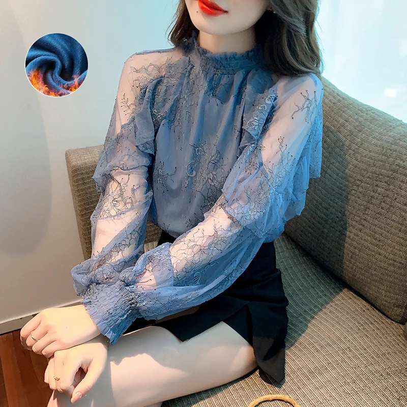 2023网纱刺绣雪纺衫女秋款2023年新款甜美减龄蕾丝设计感别致小衫