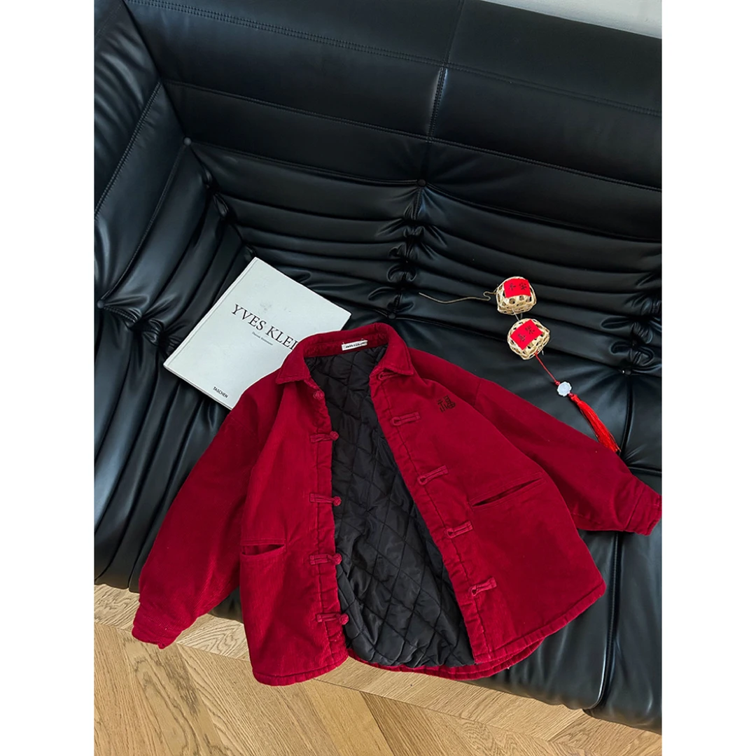 年款 儿童中式刺绣夹棉盘扣新年保暖开衫外套