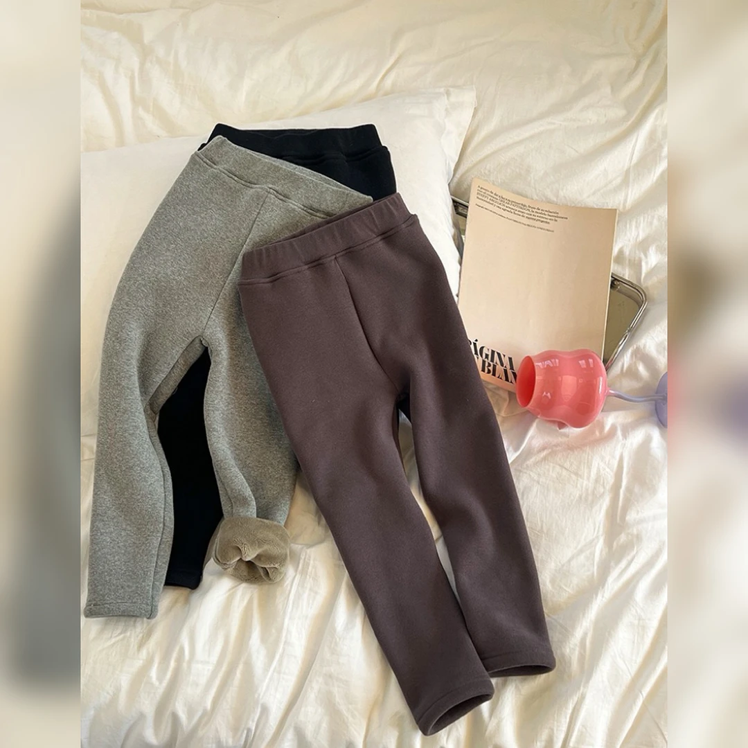 儿童加绒加厚打底裤 男女童棉质保暖裤